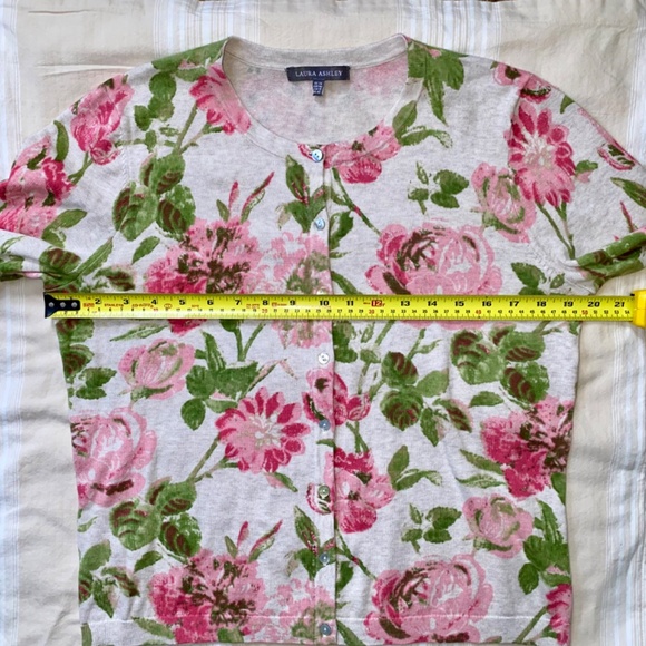Laura Ashley Cotton Cardigan Sweater Pink Green Floral Cottagecore US 10 UK 14 - Picture 9 of 13